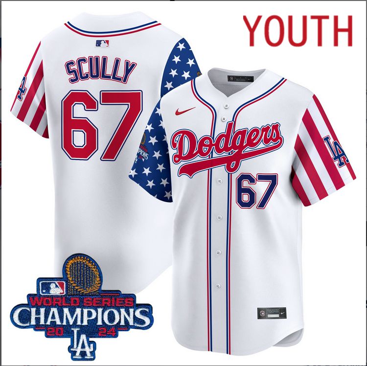 Youth MLB Los Angeles Dodgers 67 Scully American Style white 2024 World Series Champions Limited Jersey